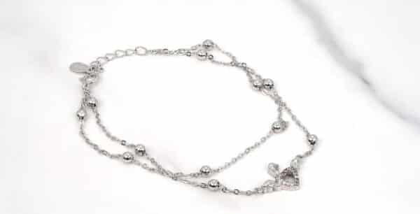 Stunning Sterling Silver Bracelet with Heart-Shaped Apple Stem Design and Chic Silver Beads unique design - Image 2
