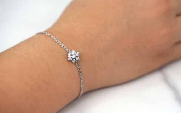 Sparkling Sterling Silver Kids Bracelet with Zirconia Flower star Accent