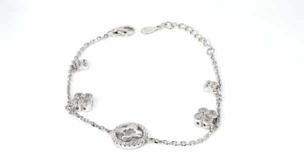 Stunning Sterling Silver Bracelet with Intricate Circle and Flower Design, Adorned with Sparkling Zircon Stone - Image 2