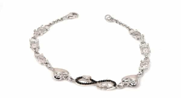 Forever Symbol Sterling Silver Bracelet with Heartbeat and Connected Hearts Design, Featuring Intricate Silver Chain with Multiple Shapes - Image 2
