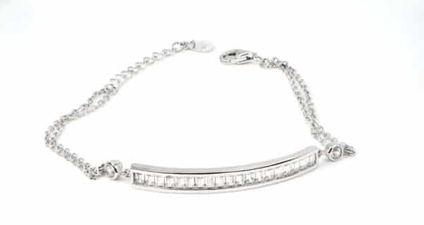 Sparkling Sterling Silver Bracelet with 5A Cubic Zircon Stones and Delicate Chain Detailing - Image 2