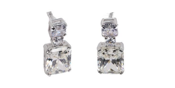 Stunning Sterling Silver stud Earrings with Sparkling Rectangle and Circle Zircon and citrine Stones