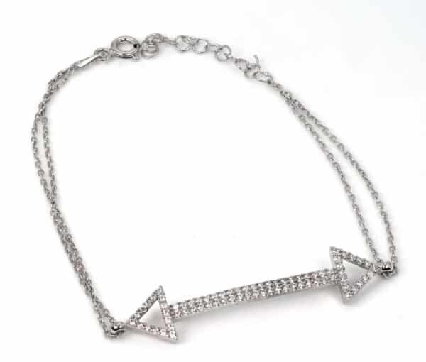 Zircon-Encrusted Sterling Silver Bracelet with Interlocking Arrow Design - Image 3