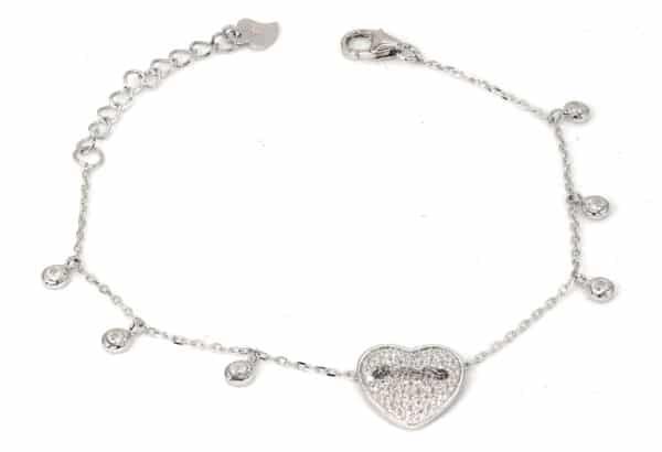 Sparkling Heart: Sterling Silver Bracelet with Zircon Stones - Image 3