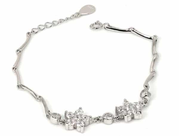 Floral and Geometric Zircon Sterling Silver Bracelet with Cornet Accents - Image 3