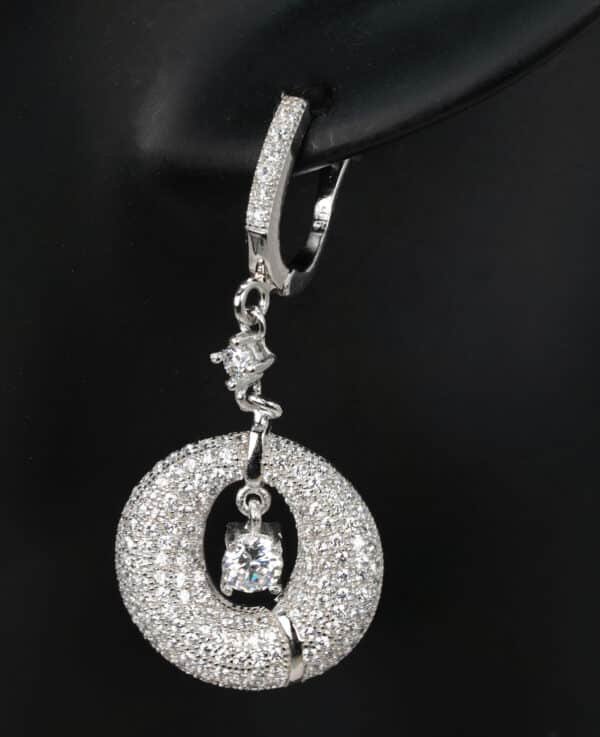 Zircon-Studded Sterling Silver Hoop Earrings with Central Stone - Image 3