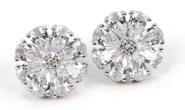 Handcrafted Sterling Silver Flower Earrings with Sparkling Zircon Stones - Image 2