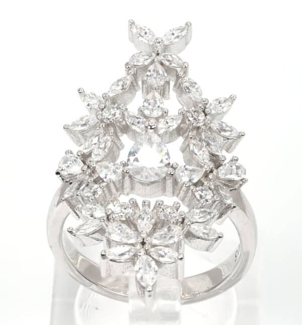 Sparkling Sterling Silver Ring with Stunning Zircon Stones in a Long, Eye-Catching Design - Image 3