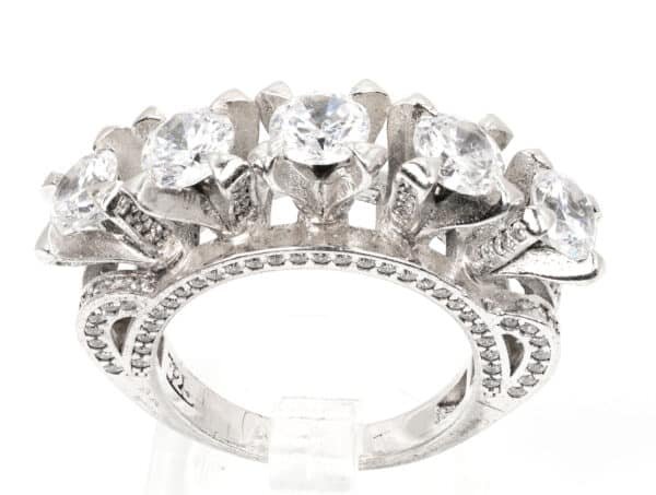 Bold and Beautiful: Sterling Silver Ring with 5 Large Zircon Stones in Bulge Design - Image 3