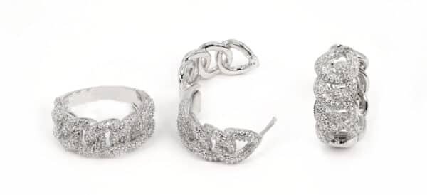 Sparkling Sterling Silver Set: Iced Earrings and Ring with Zircon Stones