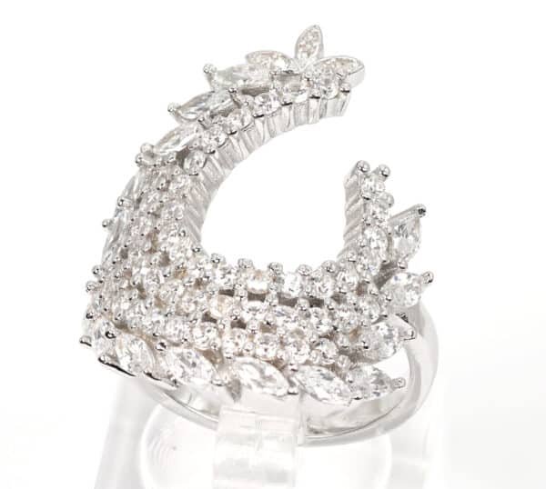Stunning Sterling Silver Ocean Wave Ring with Dazzling Zircon Stones - Image 3