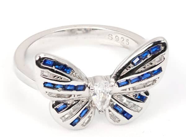 Bold and Beautiful Sterling Silver Butterfly Ring with Blue Gemstone and Zircon Accents - Image 3