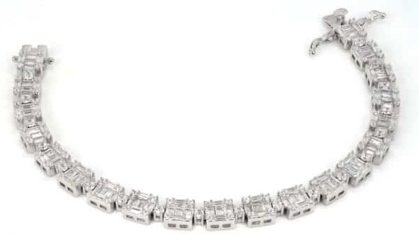 Elegant Sterling Silver Tennis Bracelet with Square and Rectangular Zircon Stones - Image 3
