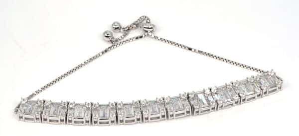 Stunning Sterling Silver Bracelet with Sparkling Zirconia Stones - Adjustable Fit - Image 3