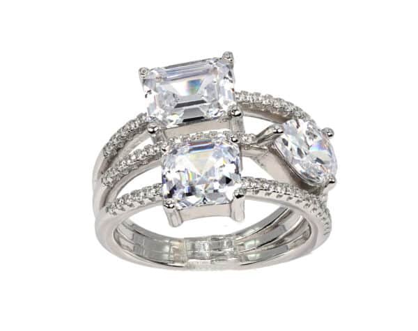 Stunning Sterling Silver Ring with 2 Large Square Zircon Stones, 1 Oval Zircon Stone, and Sparkling Accent Stones - Image 3
