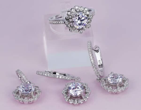 Sparkling Sterling Silver Jewelry Set with Zircon Stones - Ring, Earrings, and Necklace Ensemble - Image 2