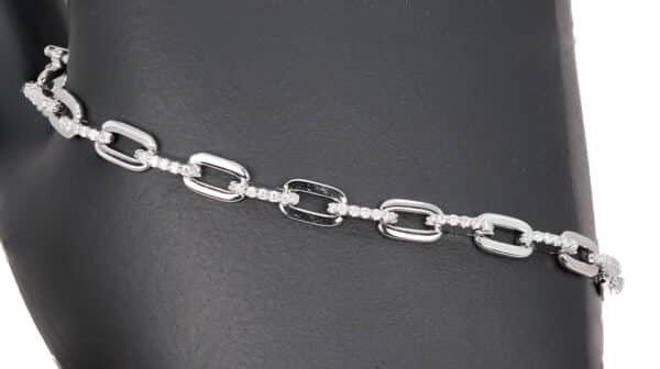 Stunning Sterling Silver Chain Bracelet with Alternating Zircon and Plain Chains - Image 3
