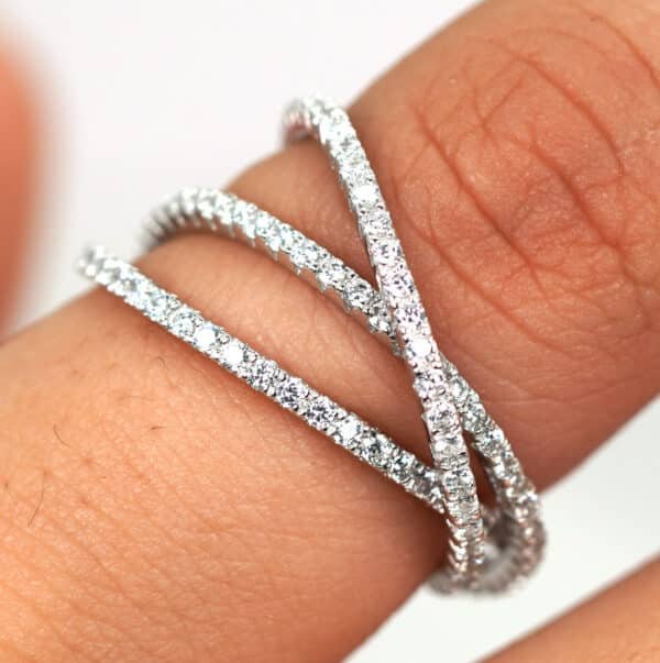 Stunning Sterling Silver Cross Over Ring with Zircon Stones - Unique 3-Ring Design - Image 2