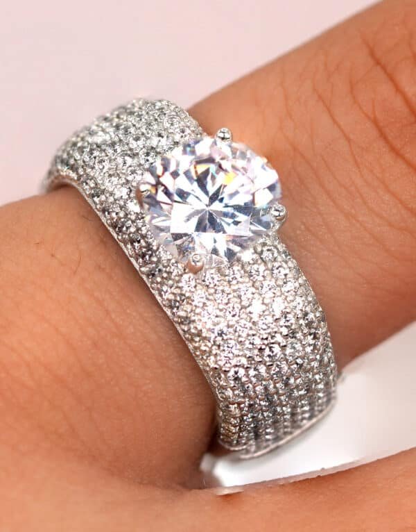 Sparkling Sterling Silver Square Ring with Large Center Zircon and Dazzling Surrounding Stones - Image 2