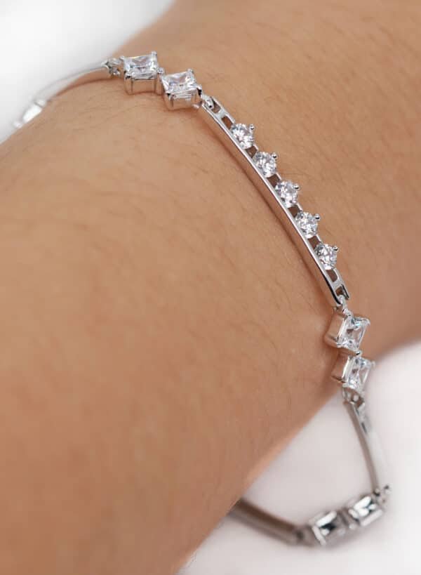 Sparkling Sterling Silver Bracelet with 5 Zircon Center Stones and 2 Large Side Stones on a Track - Image 4