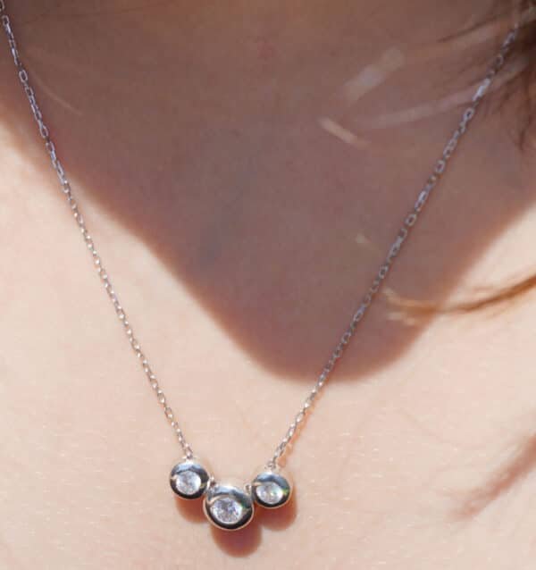 Sparkling Sterling Silver Necklace with 3 Zircon-Studded Circles" - Image 2