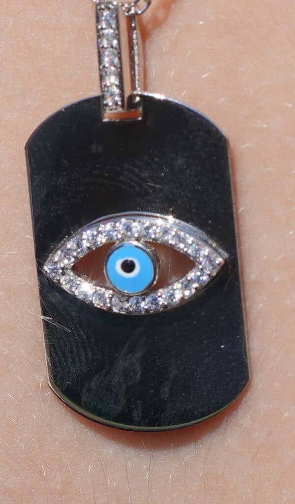 Unique Sterling Silver Soldier Badge Necklace with Blue Eye Design - Image 2
