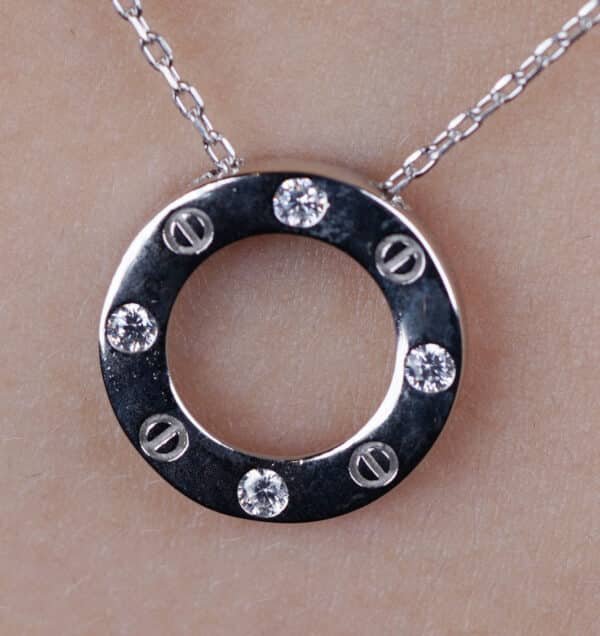Sparkling Sterling Silver Circle Necklace with Stamped Zircon Stones: A Stunning Addition to Your Jewelry Collection - Image 2
