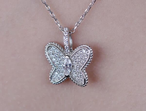 Exquisite Sterling Silver Butterfly Necklace with Sparkling Zircon Stones - The Perfect Accessory for All Butterfly Lovers! - Image 2