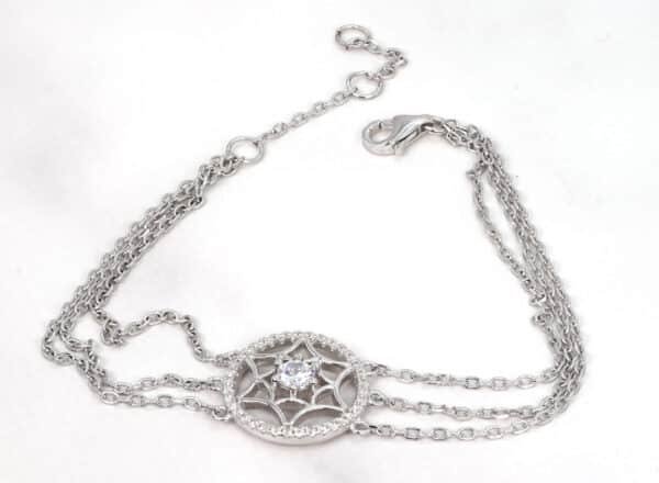 Stunning Sterling Silver Bracelet with Sparkling Zircon Stones and Spider Web Design, featuring a Large Center Stone - Image 2
