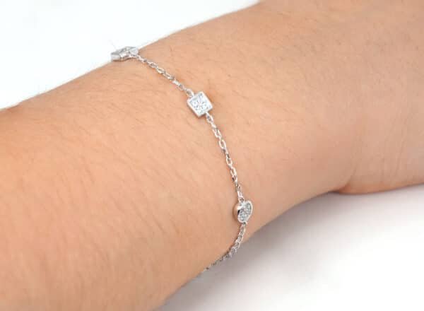 Stunning Sterling Silver Bracelet with 4 Unique Geometric Shapes and Sparkling Zircon Stones