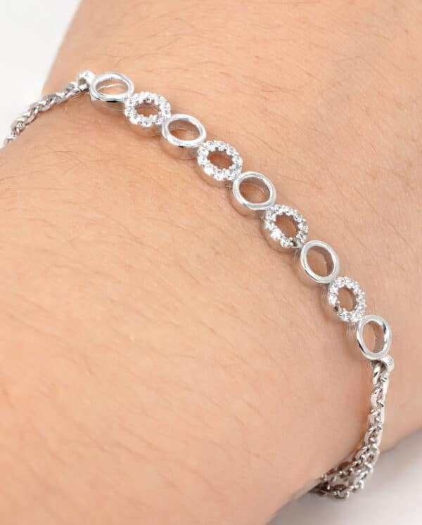 Stunning Sterling Silver Bracelet with 9 Circle Design - Featuring a Chic Combination of Plain and Zircon Stone Circles - Image 2