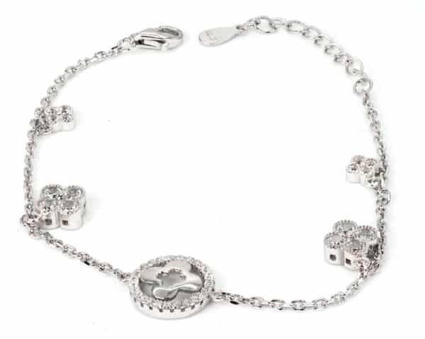 Stunning Sterling Silver Bracelet with Intricate Circle and Flower Design, Adorned with Sparkling Zircon Stone - Image 3