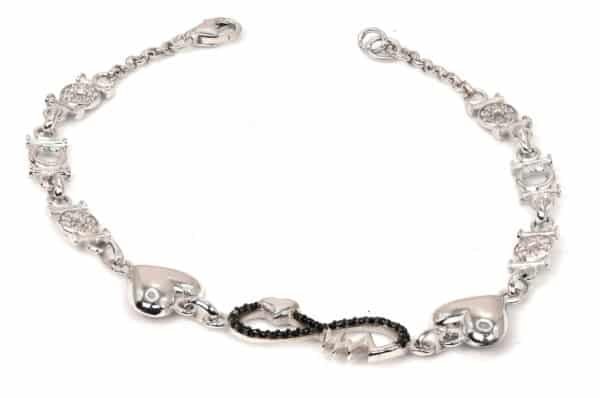 Forever Symbol Sterling Silver Bracelet with Heartbeat and Connected Hearts Design, Featuring Intricate Silver Chain with Multiple Shapes - Image 3