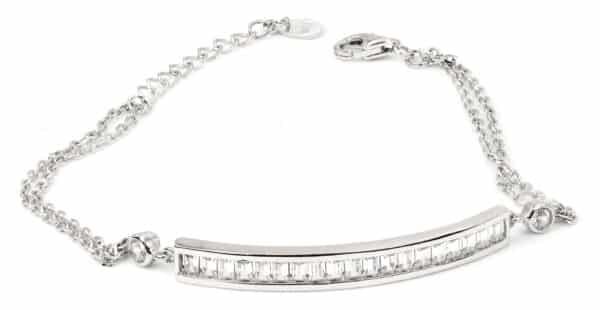 Sparkling Sterling Silver Bracelet with 5A Cubic Zircon Stones and Delicate Chain Detailing - Image 3