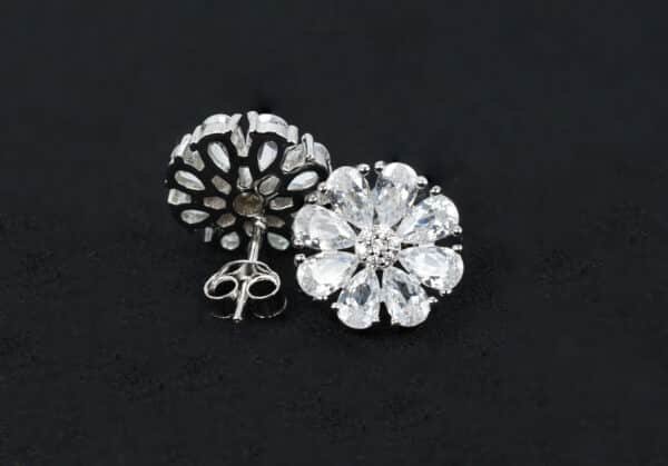 Handcrafted Sterling Silver Flower Earrings with Sparkling Zircon Stones - Image 3