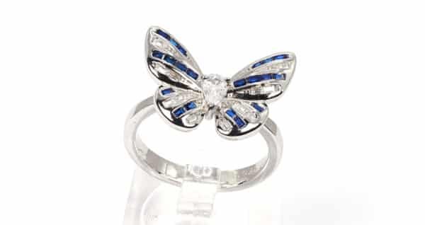 Bold and Beautiful Sterling Silver Butterfly Ring with Blue Gemstone and Zircon Accents - Image 4