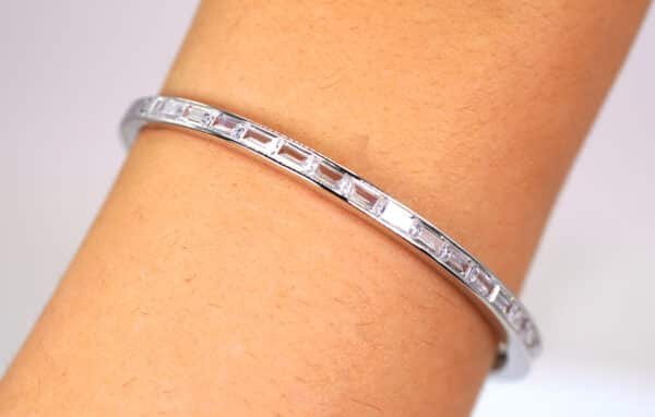 Elegant Sterling Silver Bracelet with Stunning Rectangular Zircon Stones - Image 4