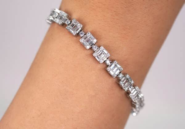 Elegant Sterling Silver Tennis Bracelet with Square and Rectangular Zircon Stones