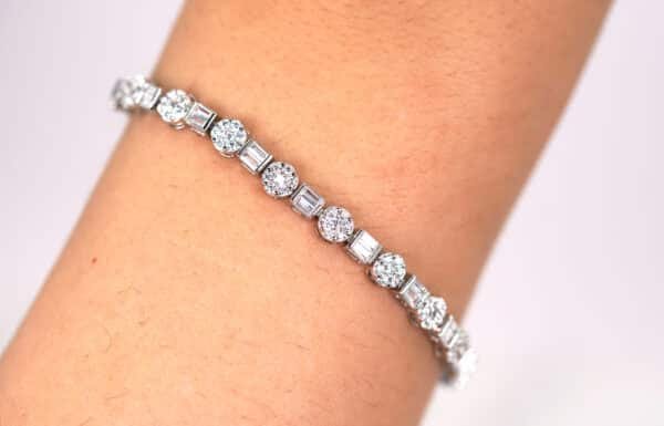 Exquisite Sterling Silver Tennis Bracelet with 5A Zircon Stones in Unique Circle and Square Shapes