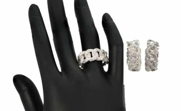 Sparkling Sterling Silver Set: Iced Earrings and Ring with Zircon Stones - Image 3