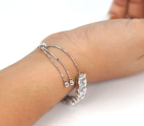 Stunning Sterling Silver Bracelet with Sparkling Zirconia Stones - Adjustable Fit - Image 4