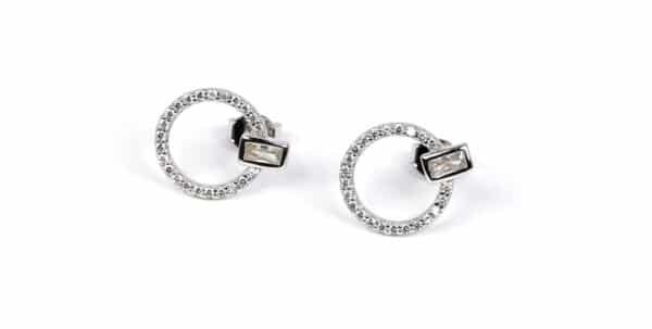 Sterling Silver Circle Stud Earrings with Sparkling Zircon Stones - Elegant and Timeless Jewelry