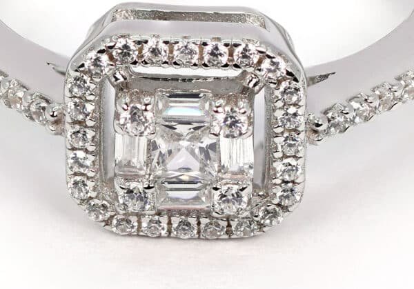 Dazzling Sterling Silver Ring with Square Zircon Centerpiece and Delicate Gems - Image 4
