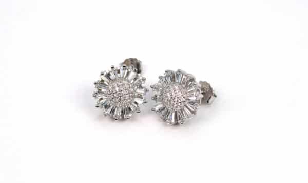 Sparkling Blooms: Sterling Silver Flower Earrings with Zircon Stones