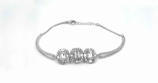 Sparkling Square: Adjustable Sterling Silver Bracelet with a Central Zircon Stone and Surrounding Sparkling Accents - Image 4