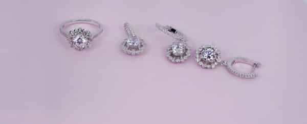 Sparkling Sterling Silver Jewelry Set with Zircon Stones - Ring, Earrings, and Necklace Ensemble - Image 3