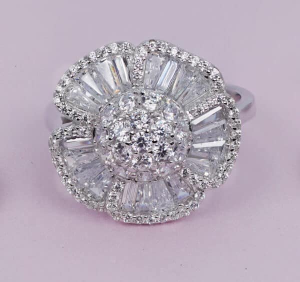 Sparkling Sterling Silver Jewelry Set with Zircon Flowers - Ring, Earrings, and Necklace - Image 3