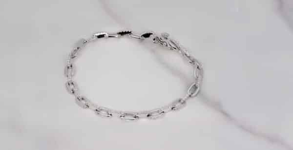 Stunning Sterling Silver Chain Bracelet with Alternating Zircon and Plain Chains