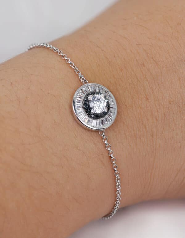 Stunning Sterling Silver Bracelet with Circle-Shaped Design, Featuring a Large Zircon Stone in the Center and Delicate Surrounding Stones - Image 5
