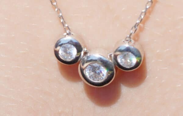 Sparkling Sterling Silver Necklace with 3 Zircon-Studded Circles" - Image 3